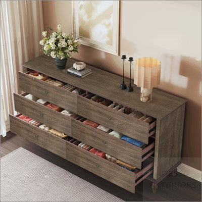 Commode double 6 tiroirs - Finition bois brun foncé avec glissières à fermeture automatique