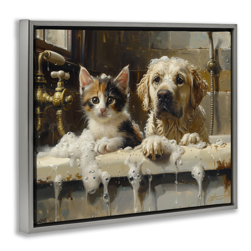 Cadre flottant pour chat et chien Bath Buddies, design par Shawna Stewart, H 17 po x l 21 po, Cadre flottant gris lustré