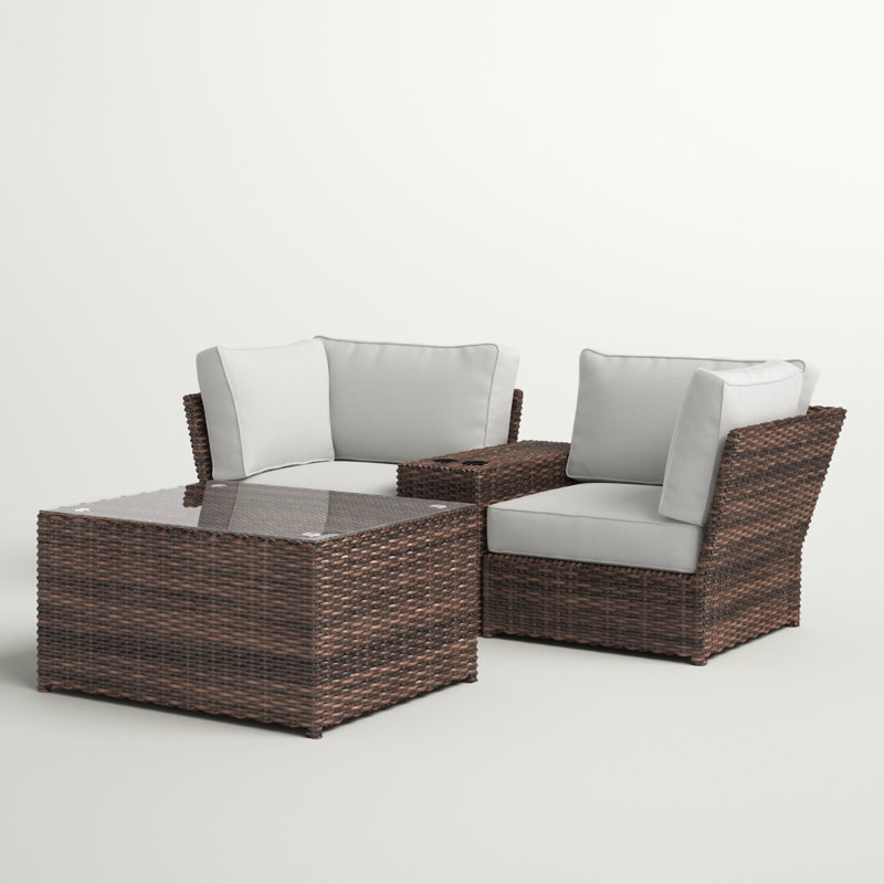 Ensemble de conversation modulaire en osier 4 pièces Widener entièrement assemblé avec coussins, Espresso