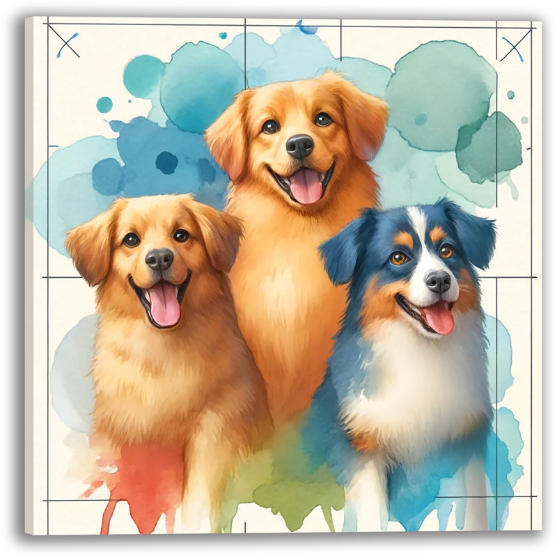 «Blueprint Of Happiness - Canine Watercolor Blueprint» sur toile, H 20 po x l 20 po x P 1,5 po