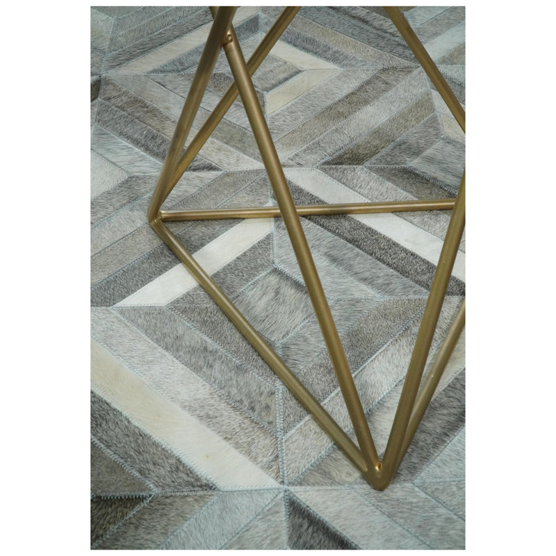 Tapis gris et argent en cuir véritable fait à la main Hairon, Rectangle 8 pi x 10 pi