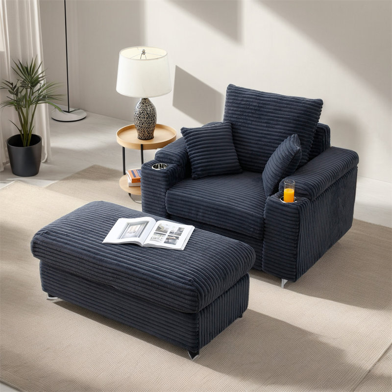 Chaise longue rembourrée avec repose-pieds, Tissu gris