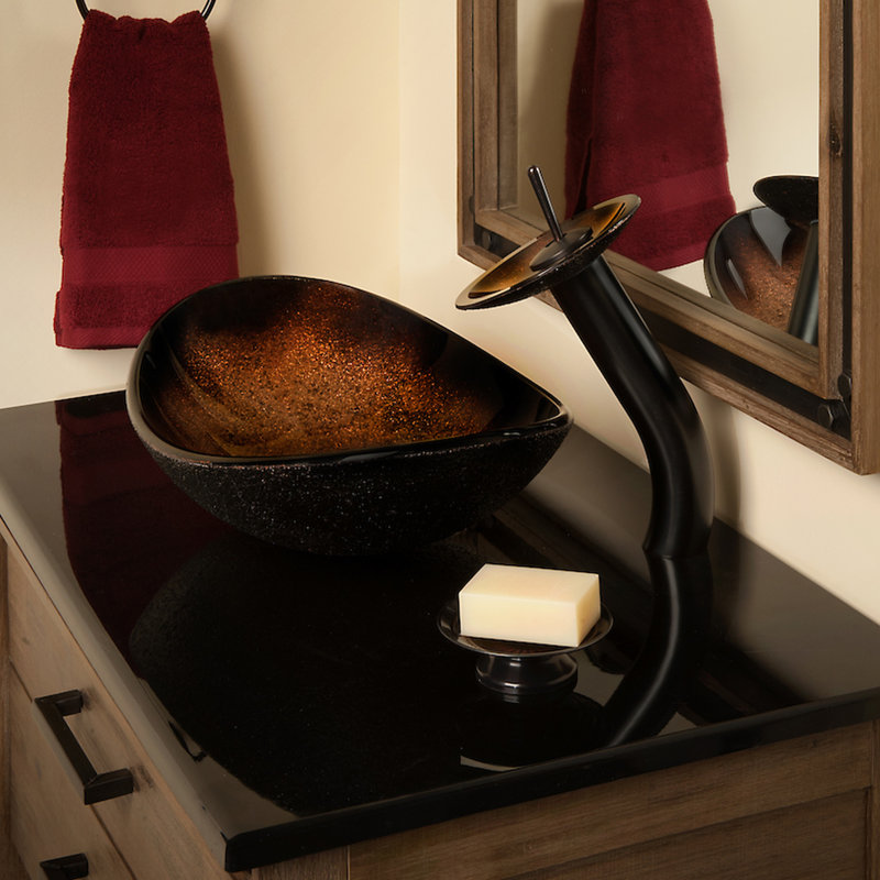 Novatto 14.5'' Copper/Black Glass Oval Bathroom Sink, Oil Rubbed Bronze