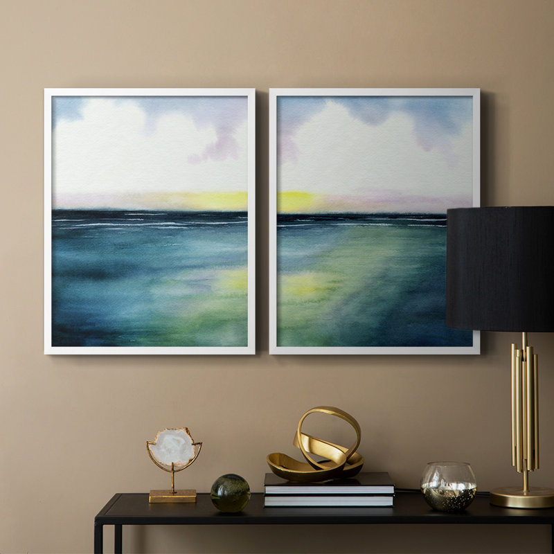 Impression encadrée Sherbet Sunset Diptych I-Premium - prête à être accrochée - aucun clou requis - aucun clou requis, Blanc