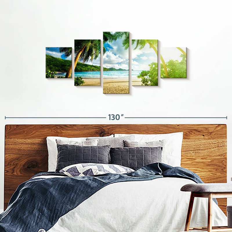 Ensoleillé sur la plage ensoleillée des Seychelles, ensemble de 5 pièces, H 80 po x l 36 po x P 1,25 po