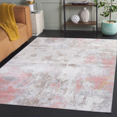 Bayside Mirage Machine Washable Non-Slip Area Rug in Pink & White