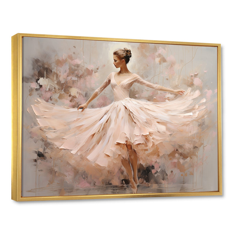 Beige or minimalisme ballerine I - impressions encadrées de ballet, H 30 po x l 40 po x P 1,5 po, Cadre flottant doré
