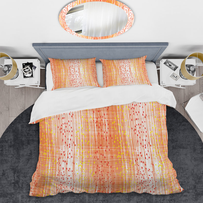 Ensemble de housse de couette 3 pièces - Microfibre à rayures grunge jaune et orange