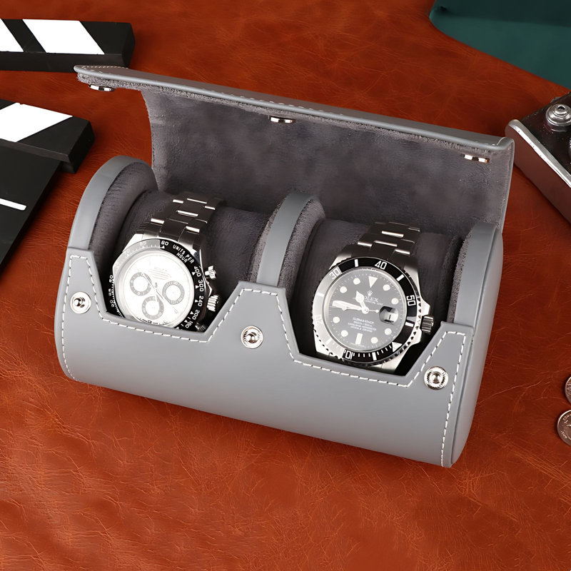 Boîte à montre en cuir +, Gris