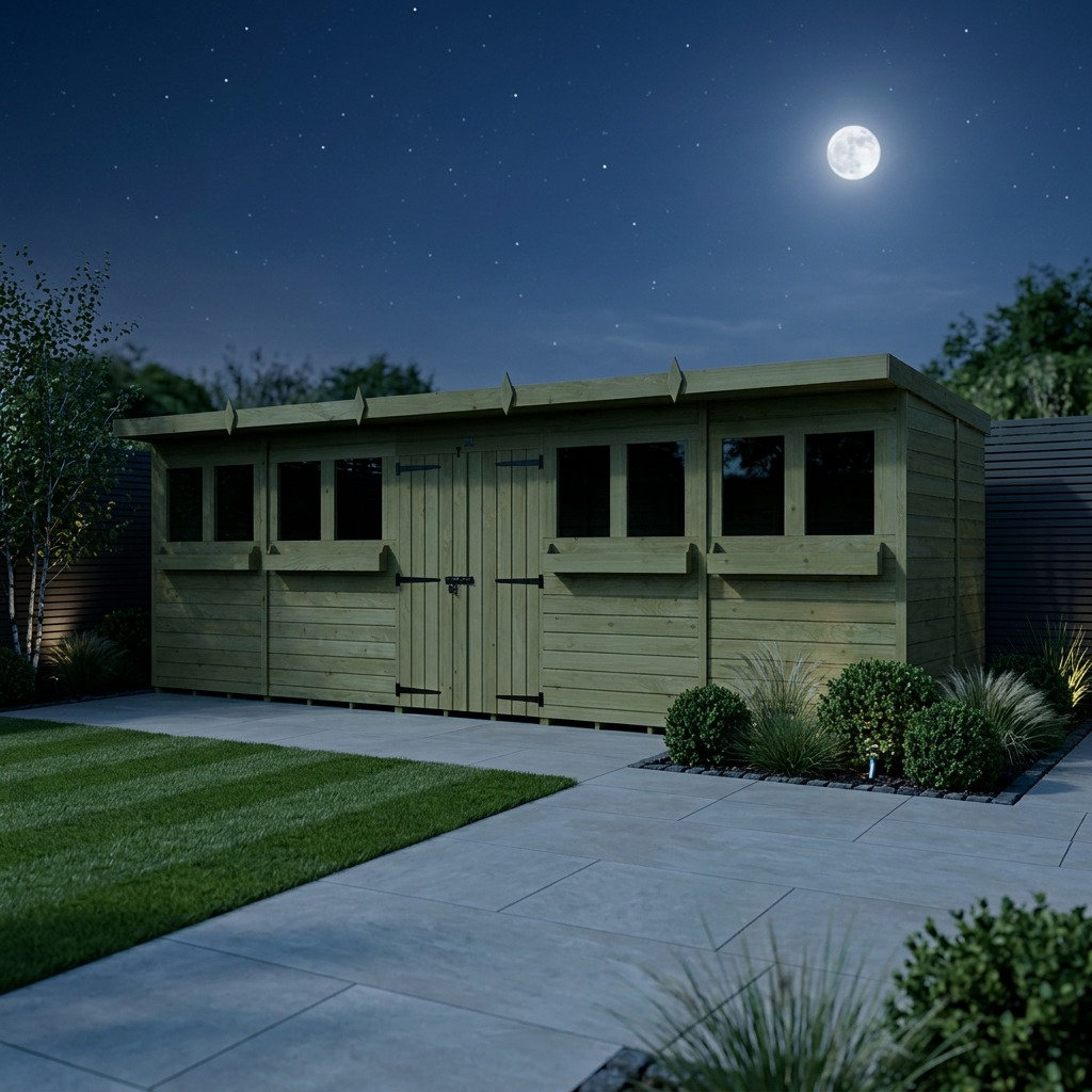 Total Sheds 20ft x 8ft Pent Summer Shed - Toughened Glass External Planters - Pressure Treated Timber - UK Manufactured