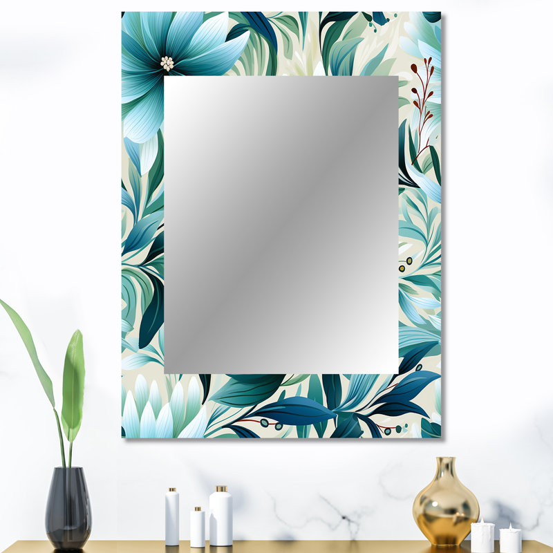 Vivier Oceanic Foliage Botanical Pattern - tropical  Large Wall Mirror, Tropical Unique Mirror, Printed Metal Art, 40" x 30"