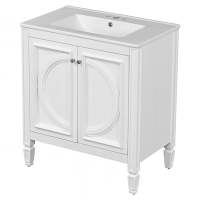 Meuble-lavabo de style rétro avec lavabo, deux portes avec tablette