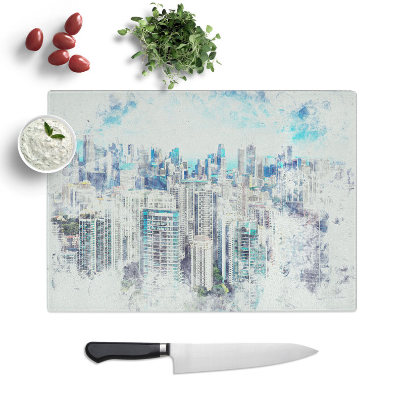 Tempered Glass Singapore Skyline Chopping Board, 20 cm x 28.5 cm