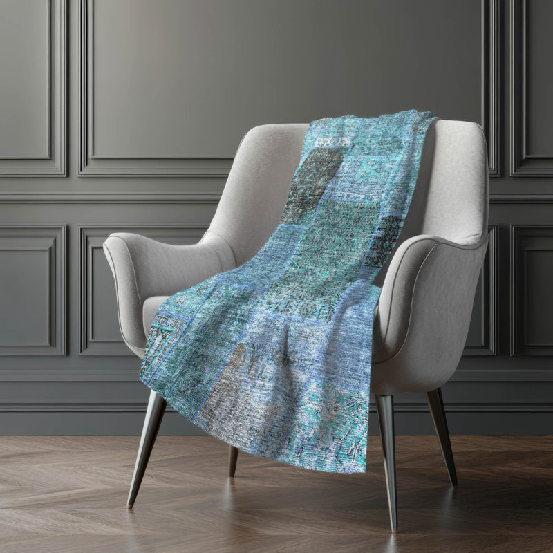 Addison Machine Washable Sherpa Throw Blanket, Sarcelle, ASB669 Patchwork