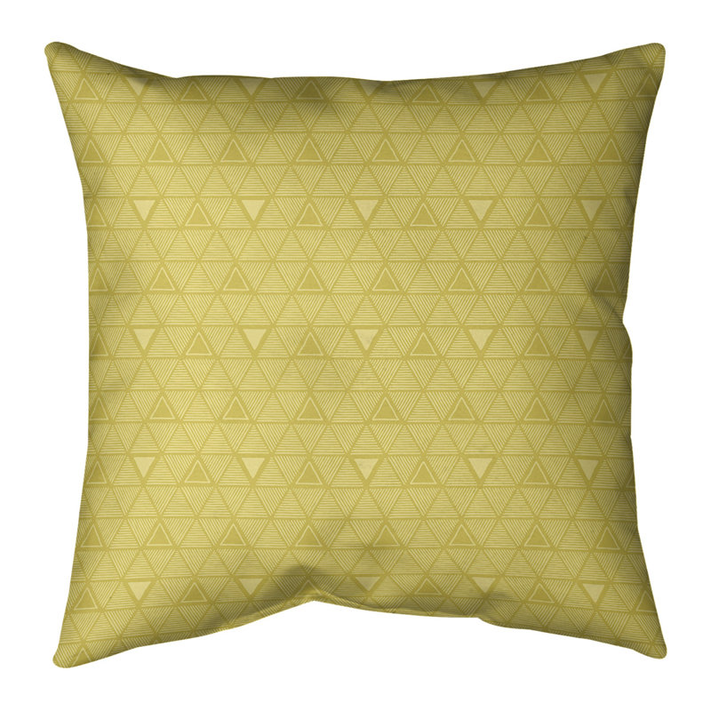 Motif triangulaire dessiné à la main Coussin décoratif, H 16 po x l 16 po, Duvet synthétique, Jaune frais