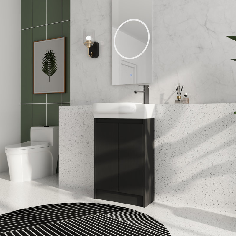 23'' Freestanding Single Bathroom Vanity With Ceramic Vanity Top, Black