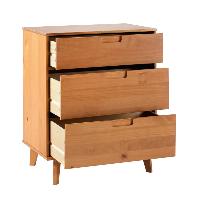 Yarber Groove 3 Drawer Solid Wood Chest, Caramel