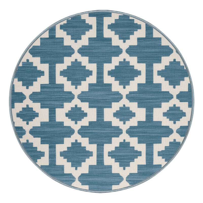 Tapis bleu en treillis lavable à la machine, Rond 6 pi