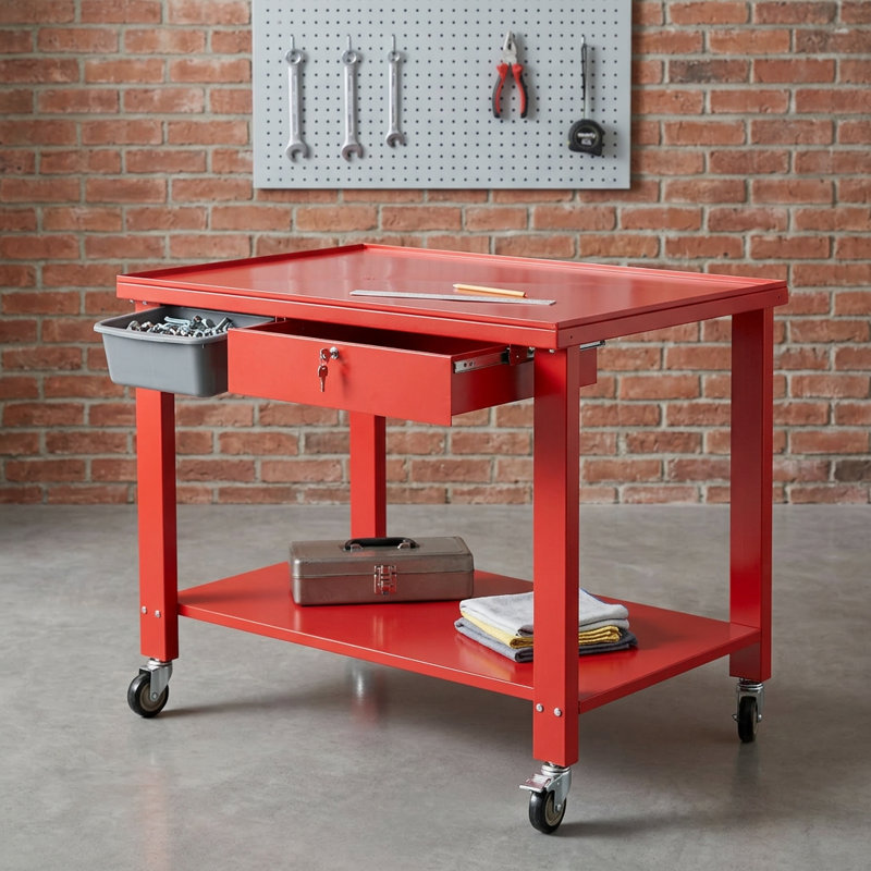 Poste de travail démontable pour mécanicien Lifesky: capacité de 1 100 lb pour table de drainage inclinée robuste - tiroir verrouillable et cuve amovible pour la transmission et la réparation du moteur - rouge 48 po x 31,5 po x 41,3 po