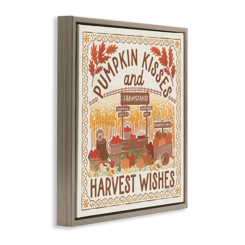 "Pumpkin Kisses Fall Scene", art mural encadré par Laura Marshall, Cadre flottant orme Montalcino, H 25 po x l 25 po