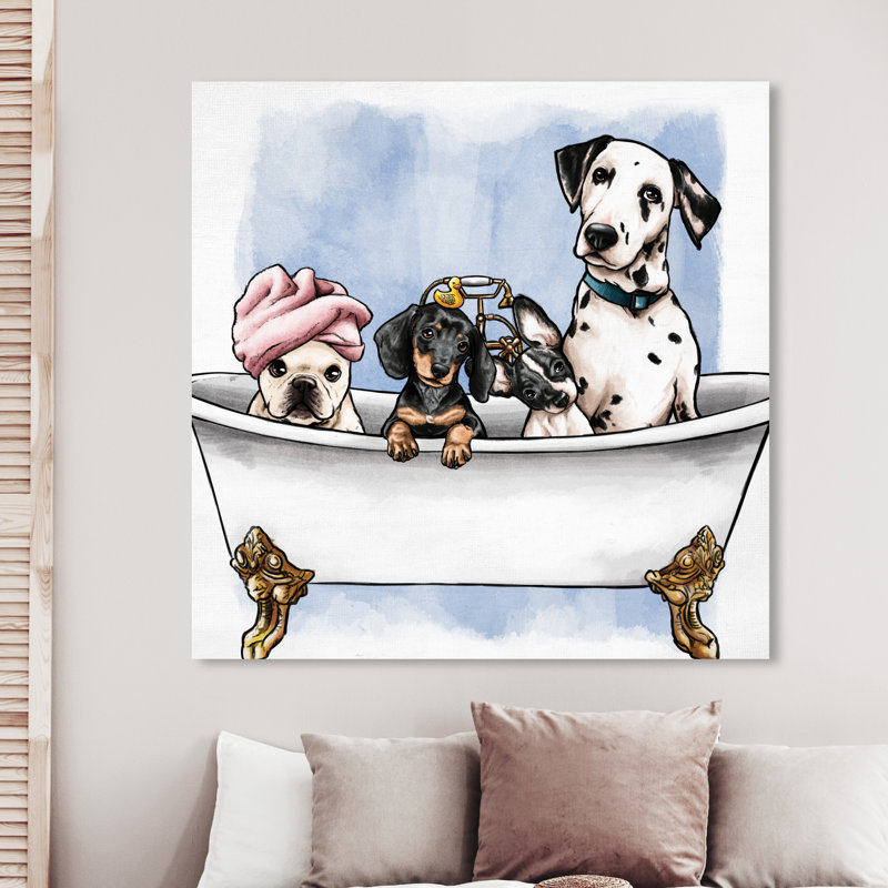 «Bath and Laundry Glam Bathaign Puppies», impression d'art moderne sur toile pour le bain, H 20 pi x l 20 pi x P 1,5 pi