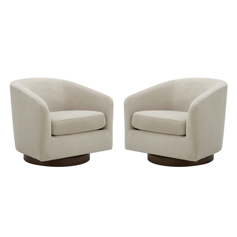 Fauteuil demi-tonneau pivotant Bennett (ensemble de 2), Velours blanc Bella