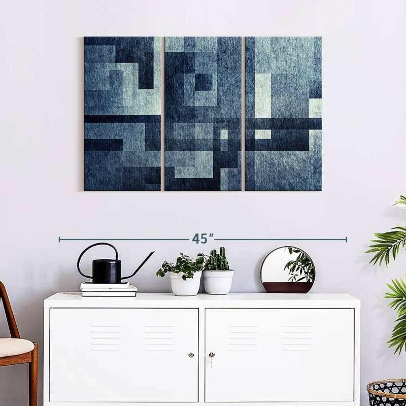 Abstract Geometric Creative Blue Abstract - 3 Piece Wrapped Canvas Print, 24" H x 38" W x 1.25" D
