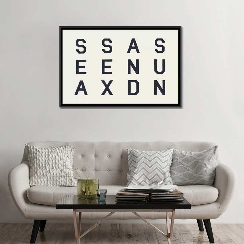 «ssas, art textuel sur toile, H 18 po x l 26 po x P 1,5 po, Toile avec cadre noir, Pas de tapis
