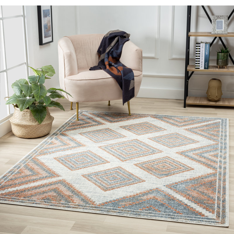 Ambach Geometric Red/Blue/Green Area Rug, Rectangle 4' x 5'