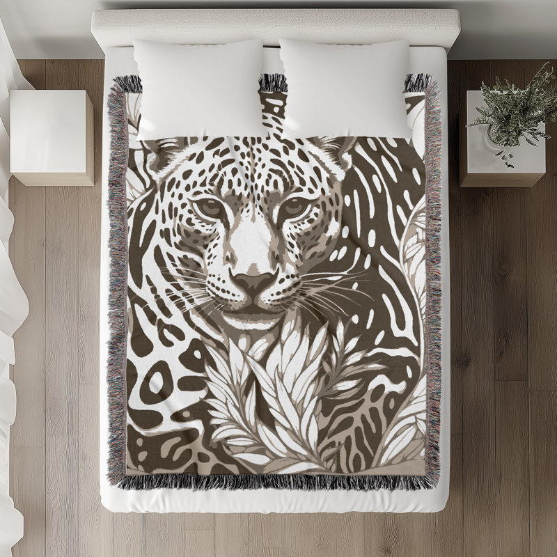 Jeté en mélange de coton léopard Fiero, Beige / Blanc cassé, L 60 po x l 50 po