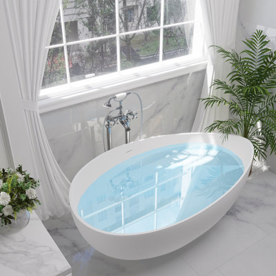 Vespa 63" x 38.6" Freestanding Soaking Stone Rein Bathtub