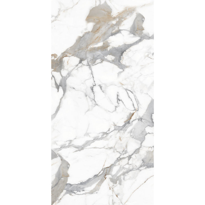 24" x 48" Porcelain Marble Look Wall & Floor Glossy White Tile Calacatta Carrara