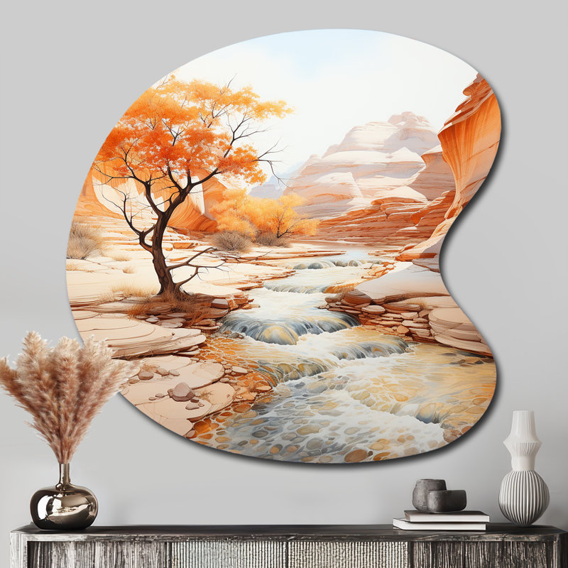 «Beige Peach Canyon Mirage», art mural en métal asymétrique, reproduction de sculpture murale en métal, H 33 po x l 33 po