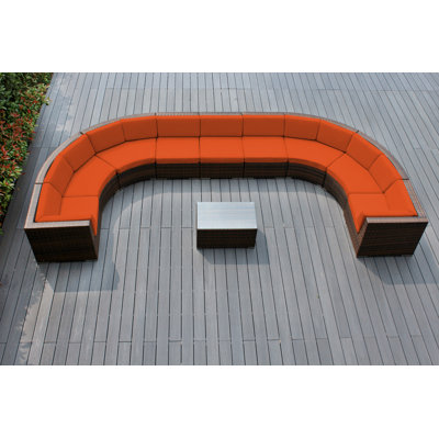 Pavior Wicker 9 - Person Curved Seating Group with Cushions - No Assembly