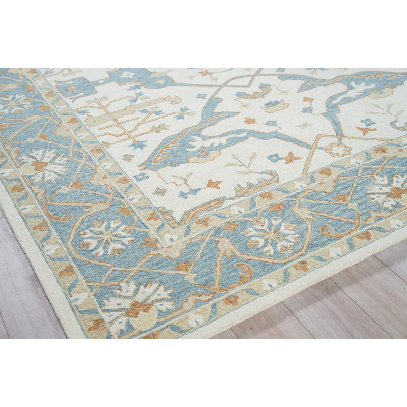 Claremont Oushak Hand Tufted Area Rug in Ivory/Light Blue, Rectangle 9' x 12'