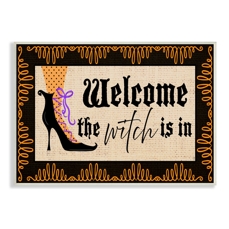 «The Witch Is in Sign Spooky Halloween Welcome» par Andi Metz - impression, Plaque murale, H 10 po x l 15 po