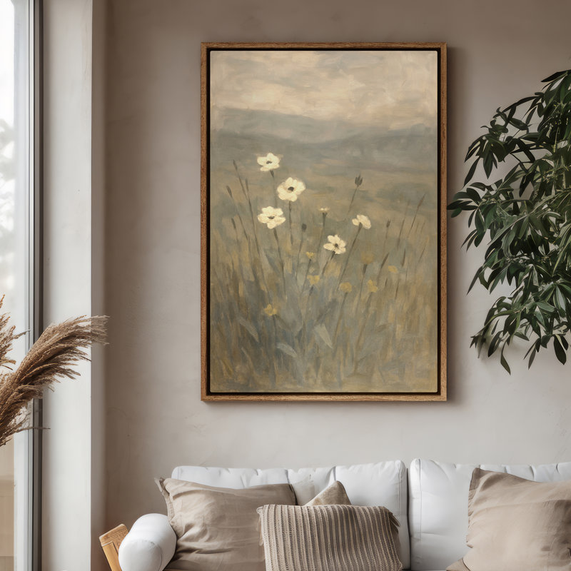 Framed Canvas Wall Art - Wildflower Landscape Wall Prints for Bedroom - 24"x36", Natural, 36" H x 24" W