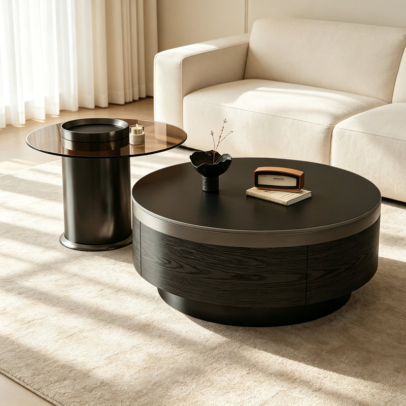 Table basse French Minimalist Luxury, White; Tan/Black