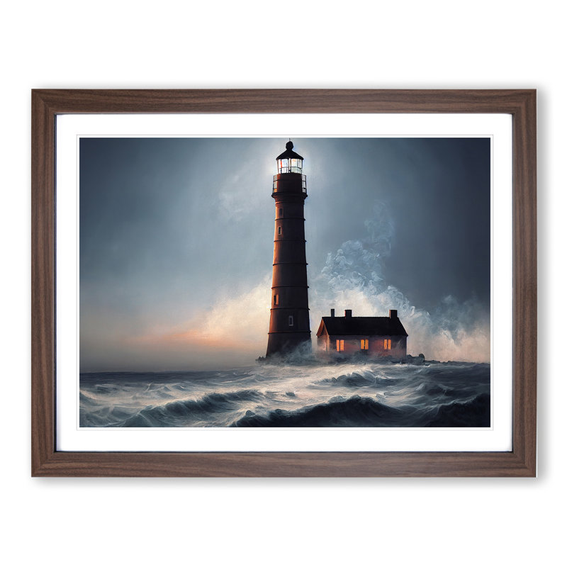 Bright Lighthouse - Single Picture Frame Print, Walnut Framed, 25cm H x 34cm W x 2cm D