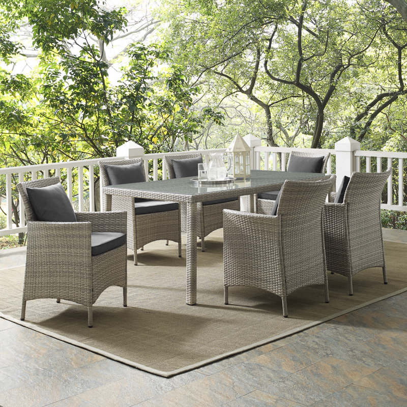 Ensemble repas d'extérieur en rotin 7 pièces Conduit, Moka, gris