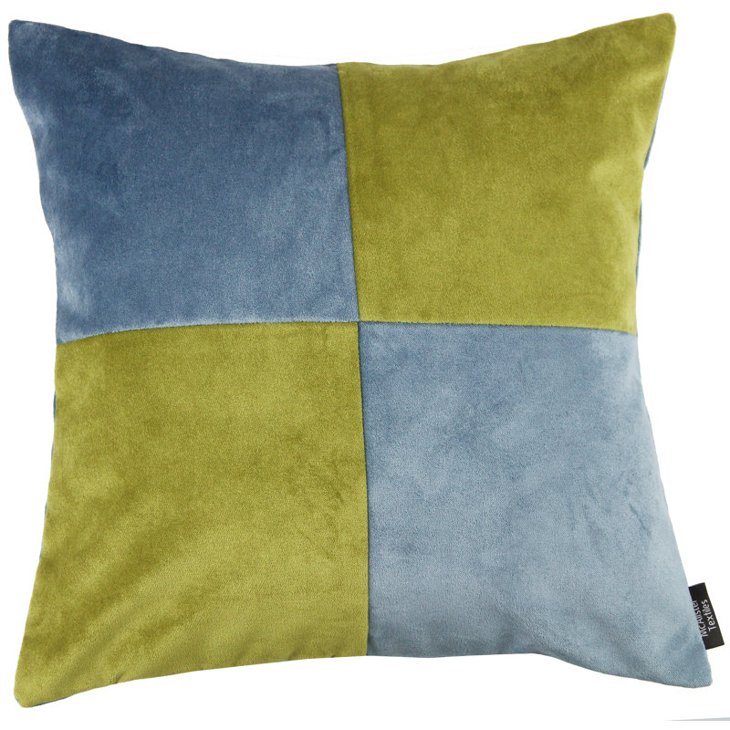 Ephialtes Patchwork Square Throw Cushion, 49 x 49cm, Petrol Blue/Lime