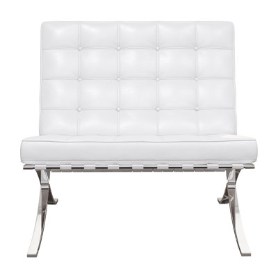 Chaise longue capitonnée en cuir italien 32 po blanc et argent