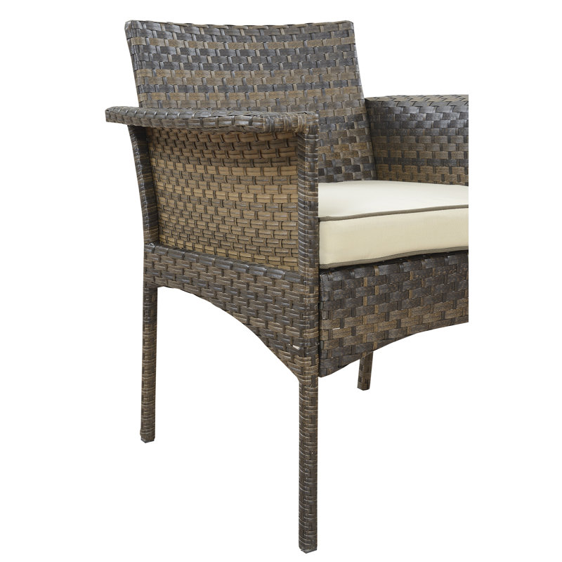 Ensemble de conversation avec canapé en rotin et coussins 4 pièces Inge, Beige