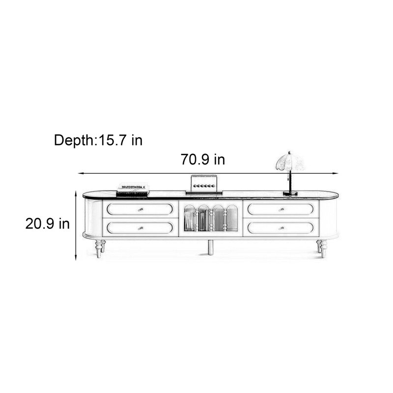 Meuble télé de rangement de style français, H 20,9 po x L 70,9 po x l 15,7 po