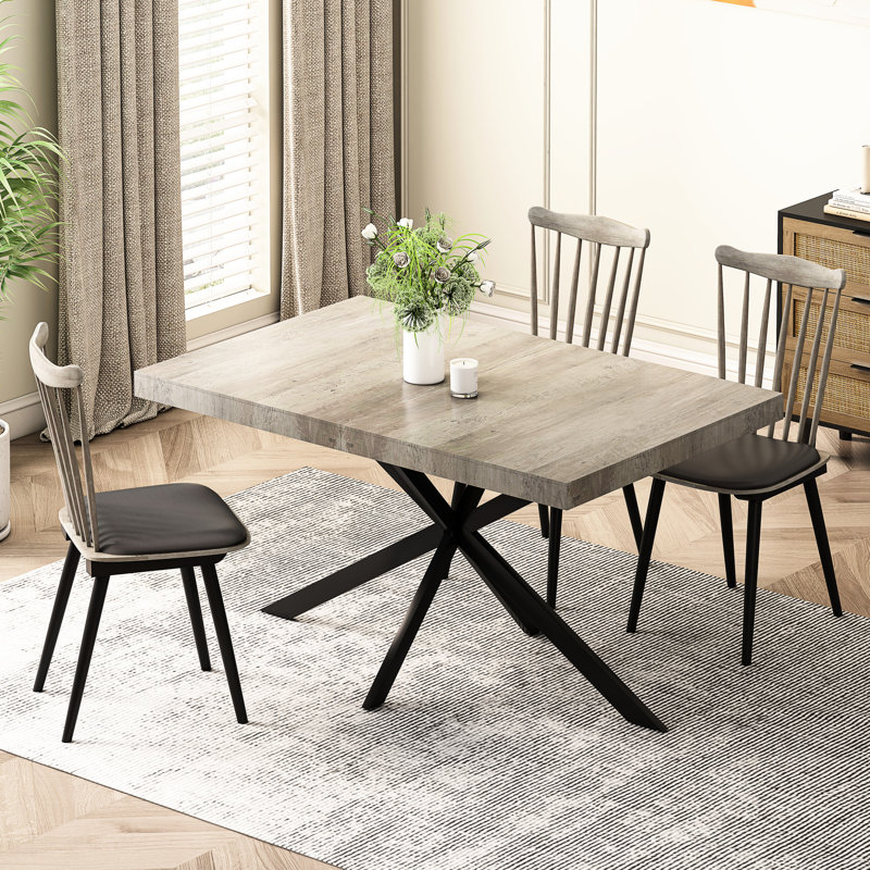 Table rectangulaire rétro gris, centre noir, pieds en fer, + métal, 6 places, capacité de charge de 165 lb, excellente table de salle à manger extensible, surface, pied, rangement, charge de 165 lb, métal