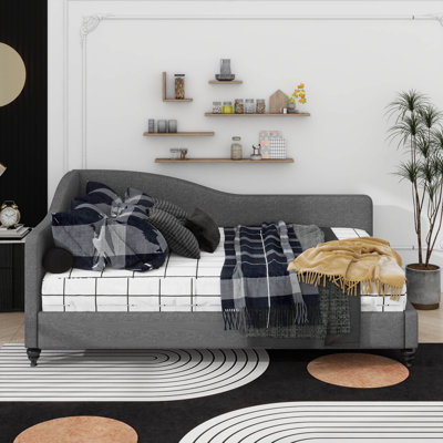 L-Shaped Linen Daybed, With Solid Wood Legs