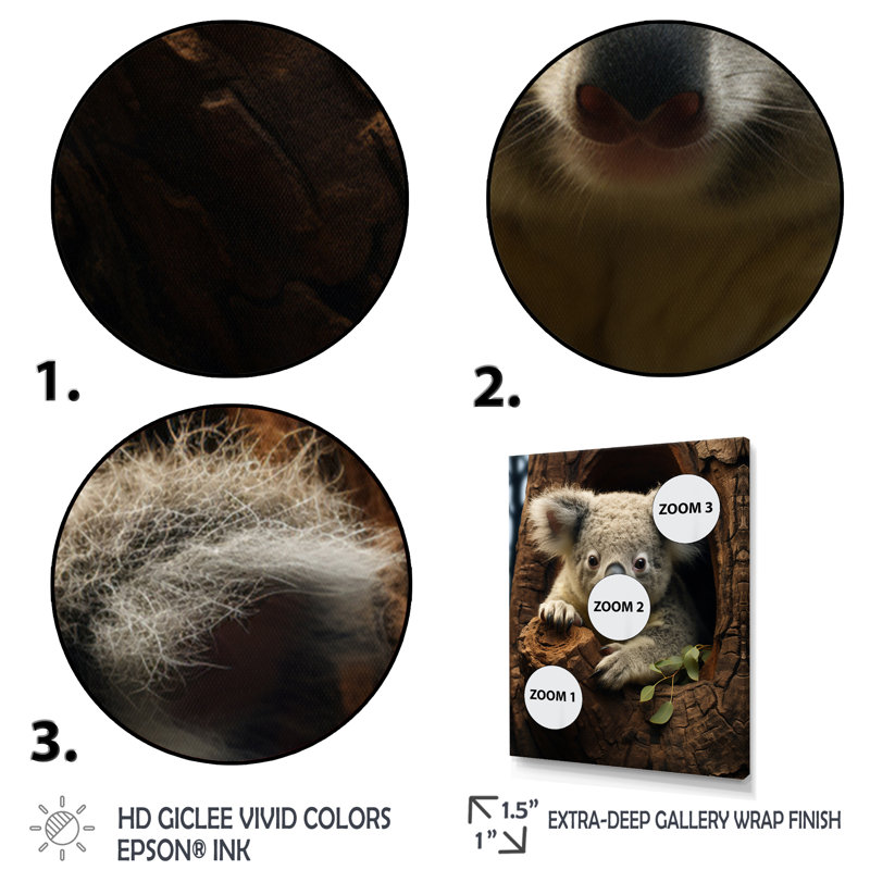 " Grey Koala Portrait II ", Gold Single Picture Frameed Canvas, 40" H x 30" W x 1.5" D