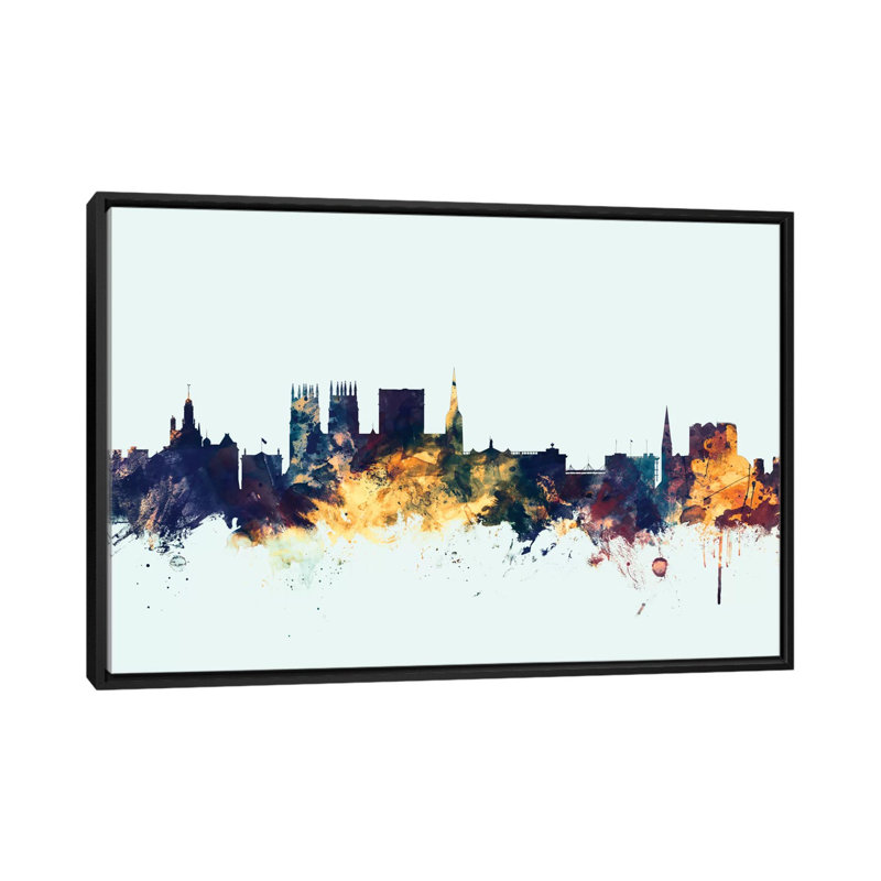 Série d’horizons : york, angleterre, royaume-uni, impression sur toile tendue en bleu, H 32 po x l 48 po x P 1,5 po