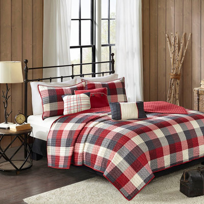 Courtepointe grise 6 pièces avec imprimé à chevrons, tissu écossais Buffalo tout autour, canal matelassé, lavable à la machine pour un entretien facile, imprimé et écossais, cousue à la main sur des objets décoratifs