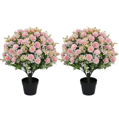 24" Artificial Boxwood Topiary Tree With Daisy Flowers, Faux Silk Potted Plant For Indoor Outdoor, Front Porch Entryway Patio Garden Home Spring Summer Decor